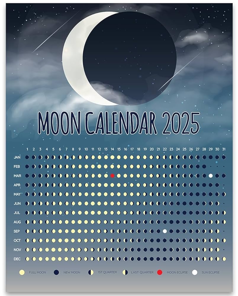 Amazon 2025 Calendar Phases Of The Moon Poster 11x14 Unframed Print Lunar Phases Astrology Moon Calendar Decorative Moon Wall Art Full New Moon Celestial Night Sky Astronomy