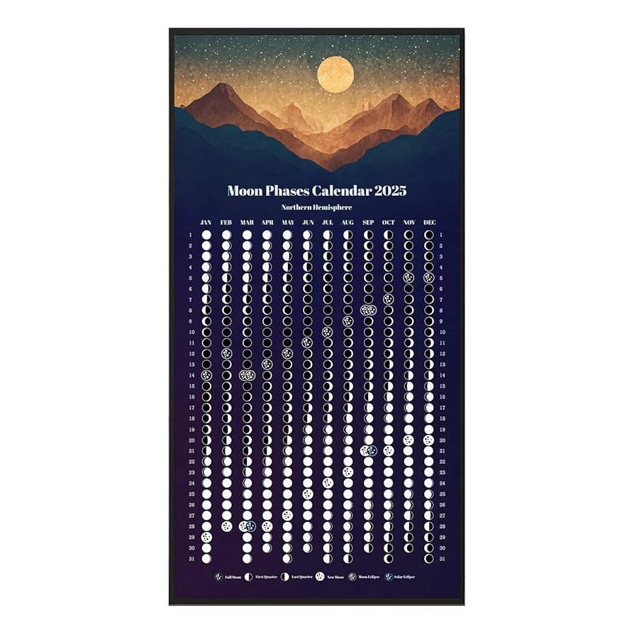Amazon 2025 Wall Calendar Moon Phase Calendar 2025 Lunar Calendar Celestial Wall Decor Full Moon Calendar Magnetic Canvas Print Blue Month Almanac Calendar For Living Room 12x24 Inch Unframed Office Products