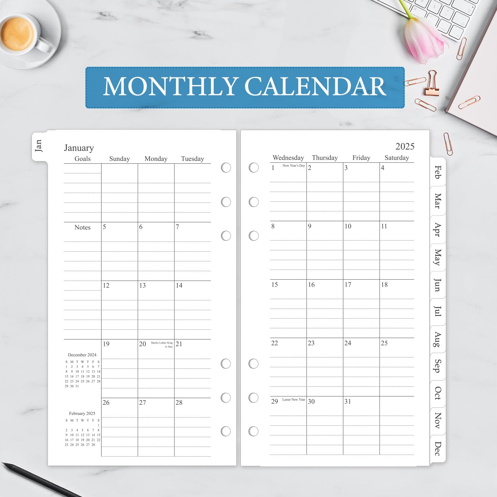 Amazon 2025 Weekly Monthly Planner Refill A6 Planner Inserts With Monthly Tabs Size 3 3 8 x6 8 6 Hole Punched Office Products