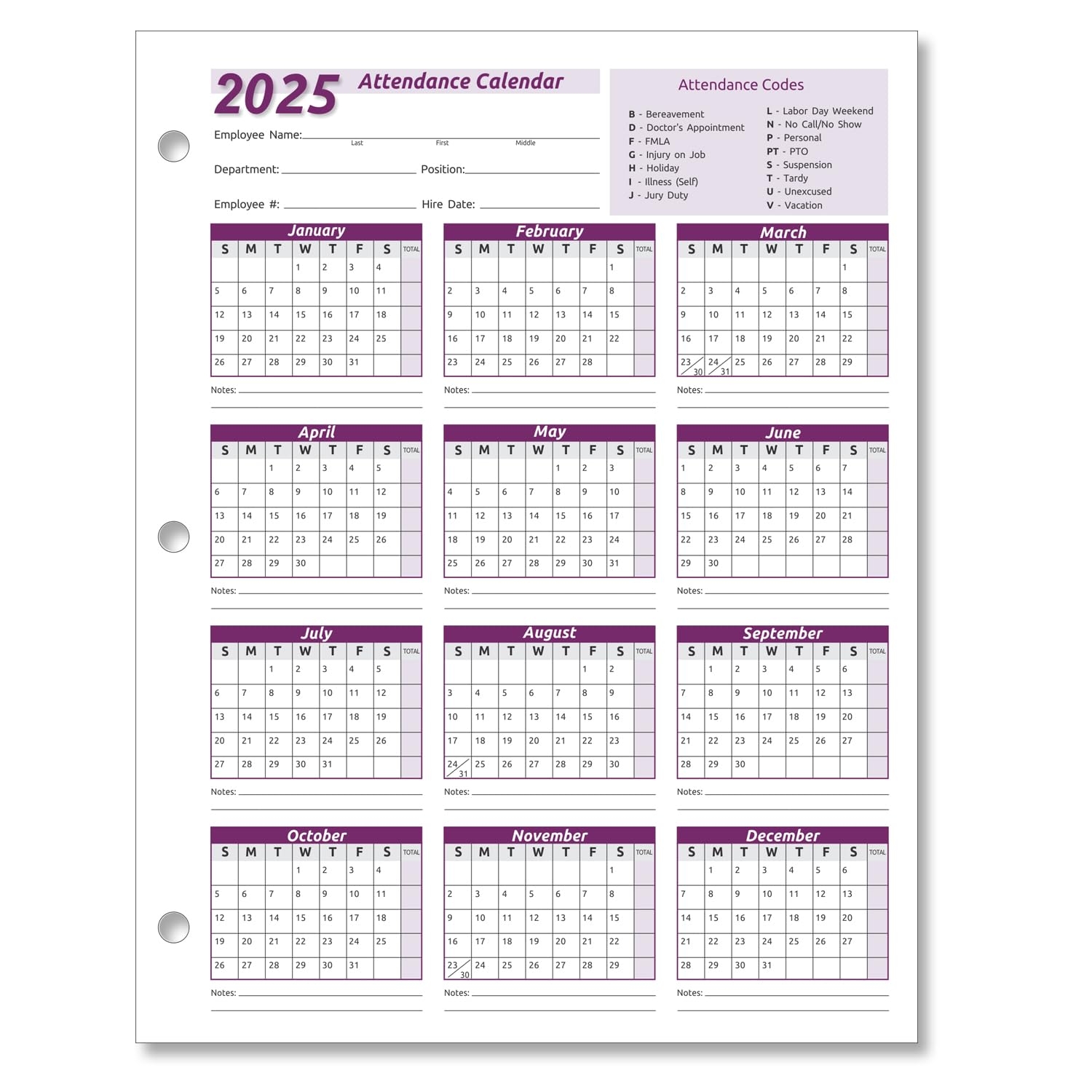 Amazon 2025 Work Tracker Attendance Calendar Cards 8 X 11 Cardstock Pack Of 25 Sheets Office Products