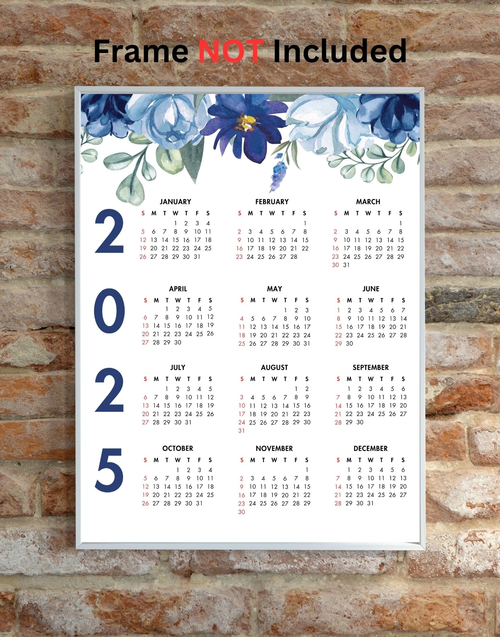 Amazon 2025 Year At A Glance Calendar Elegant Blue Flower Design Unframed 8x10 Inch Wall Calendar Art Quality Photo Paper Satin Finish Handmade In The USA Office Products