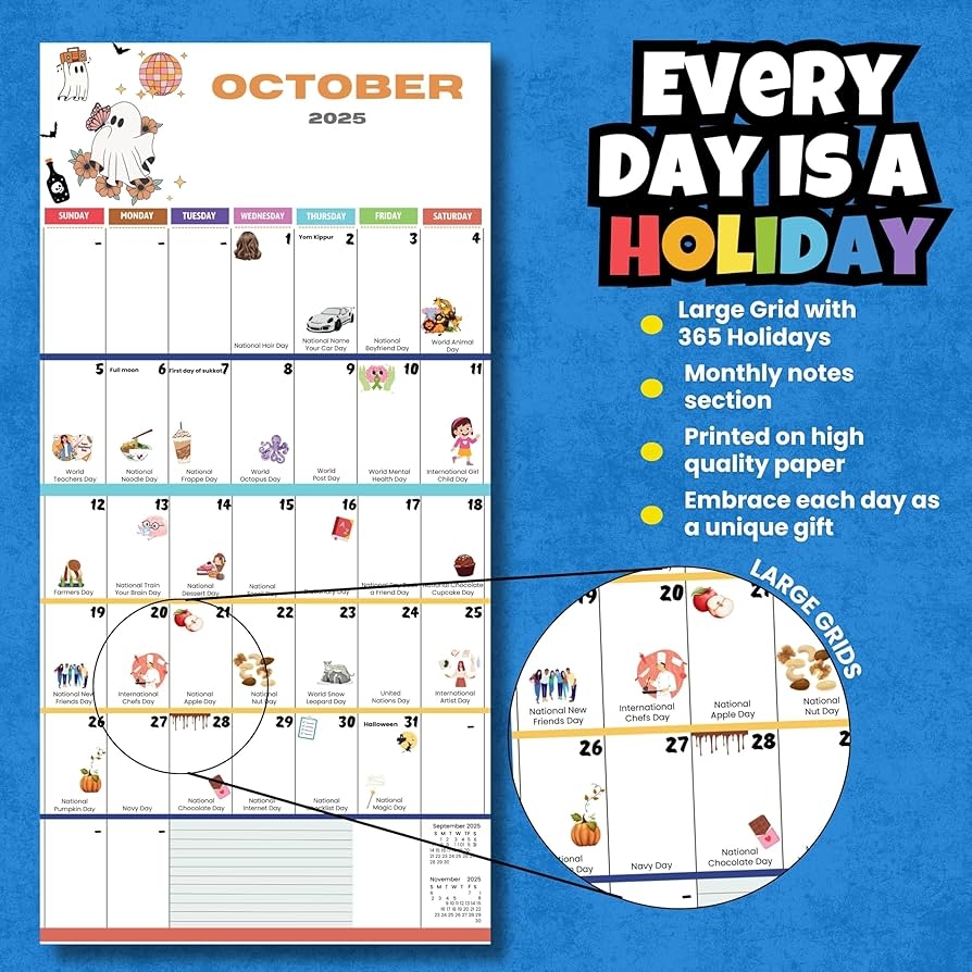 Amazon Every Day Is A Holiday Wall Calendar 2025 For Appointments Scheduling With Original Artwork Fun Wall Calendar 2025 12 X 24 Large Grid 2025 Family Wall Calendar With Holidays Office Products