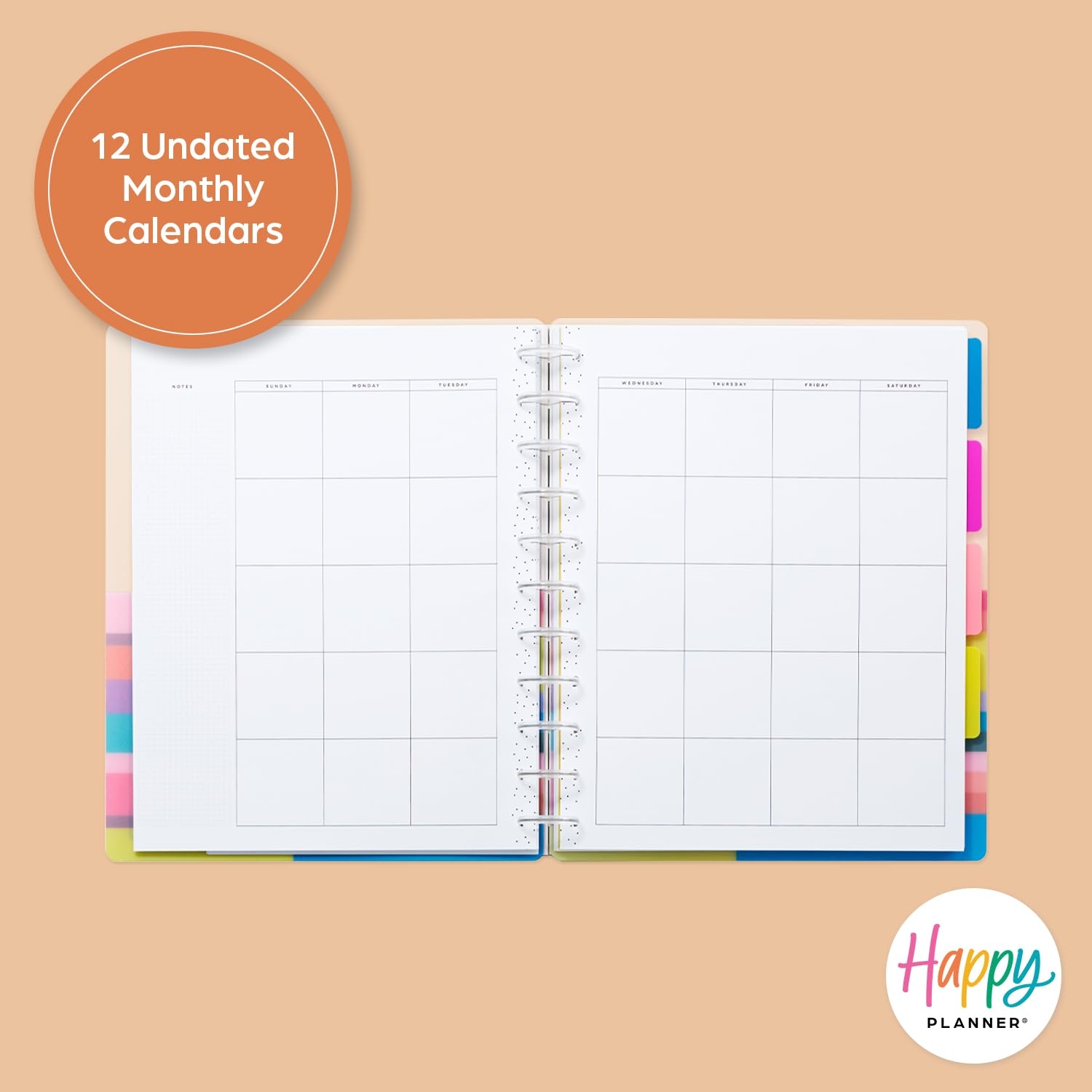 Amazon Happy Planner Undated Plans Notes Monthly Planner Notebook Journal 12 Month Planner Colorblock Brights Theme Big Size 95 Pages 4 Dividers 12 Planner Sticker Sheets 8 1 2 X 11 Office Products