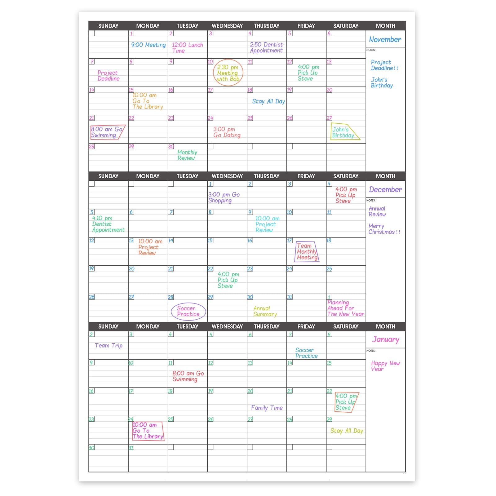 Amazon Large Dry Erase Calendar For Wall 3 Month Vertical Wall Calendar Blank Reusable Monthly Quarterly Calendar Planner Undated 27 8 x41 Whiteboard Calendar Office Classroom BooQool Office Products