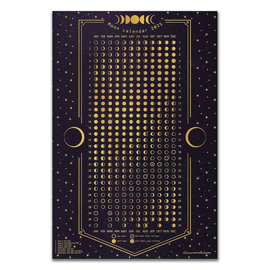 Amazon Moon Calendar 2025 Lunar Phases And Eclipses Tracker Dark Blue Vertical Wall Celestial Calendar Poster 12 X 18 Inch Office Products