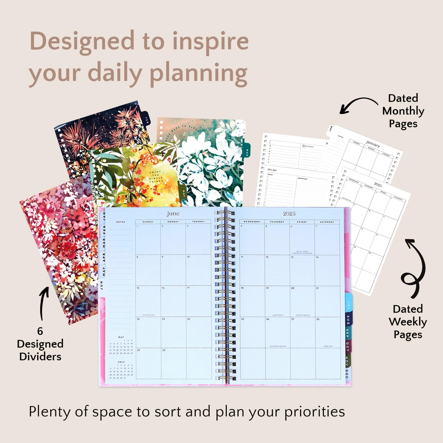 Amazon Organized By Happy Planner Dated 12 Month Planner Jan Dec 2025 Daily Weekly And Monthly Planner Small Size Dashboard Layout Serene Garden 72 Pages 12 Dividers 2 Sticker Sheets 6 X 8 5 Office Products