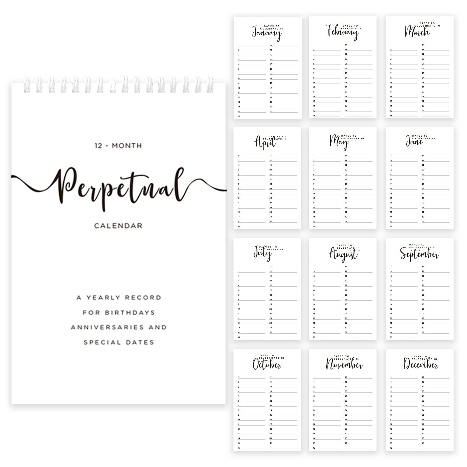 Amazon Perpetual Calendar 12 Month Modern Design Calendar For Remember Important Dates 6 x9 Minimalist Monthly And Daily Wall Hanging Planner Organizer For Birthdays Anniversaries Special Days Office Products