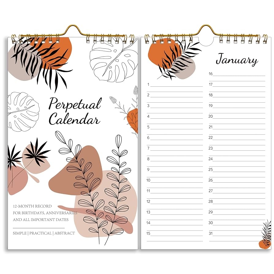 Amazon Perpetual Calendar Undated Calendar 12 Month For Birthday Anniversaries Important Days Festivals Reminder 6 X 10 With 2 Lines Per Days Twin wire Binding Thicker Paper Minimalist Design Office Products