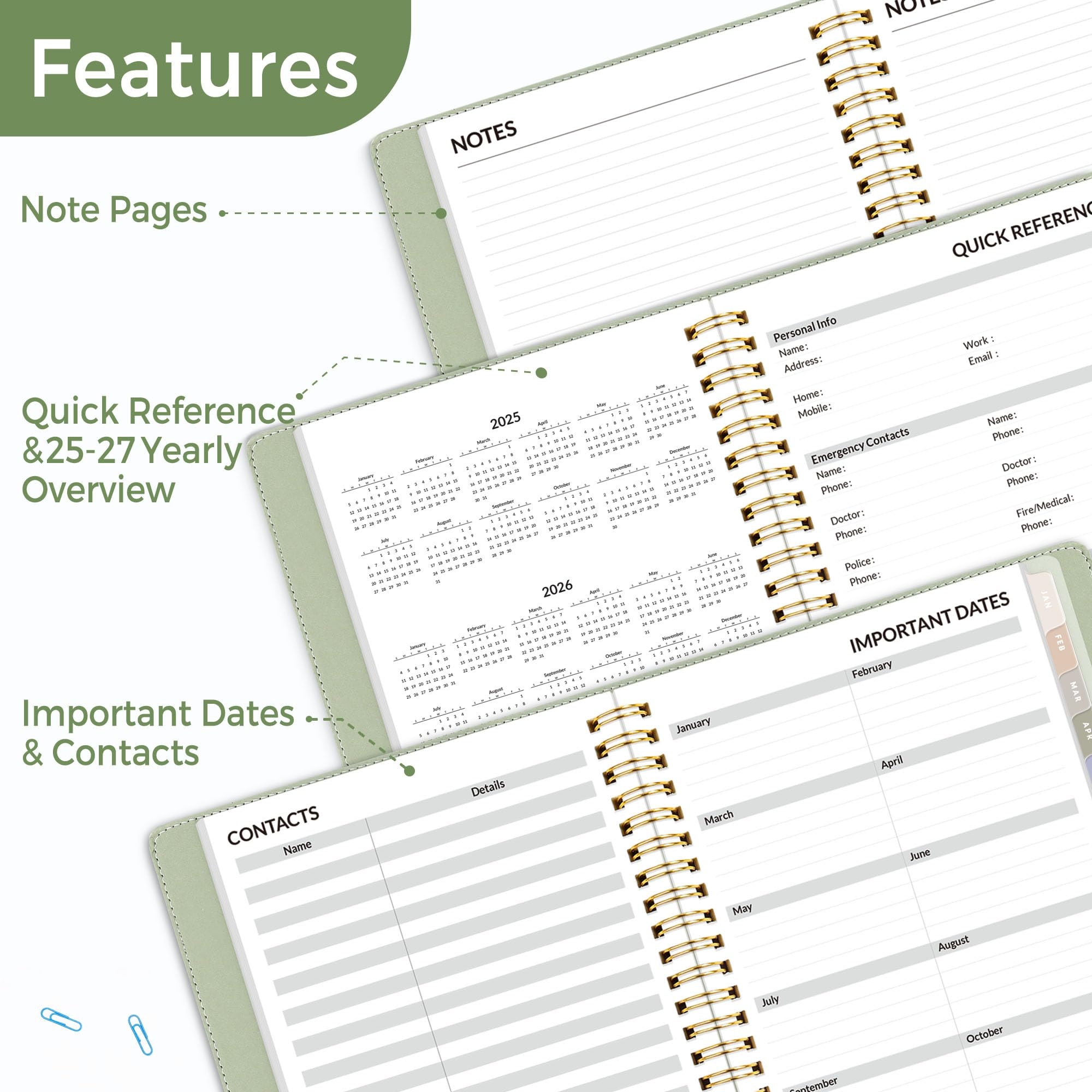 Amazon SUNEE 2025 2026 Weekly Monthly Planner 6 4 x8 5 12 Month July 2025 June 2026 Vegan Leather Cover Planner Academic Year Calendar Pocket Notes Monthly Tab Green Office Products