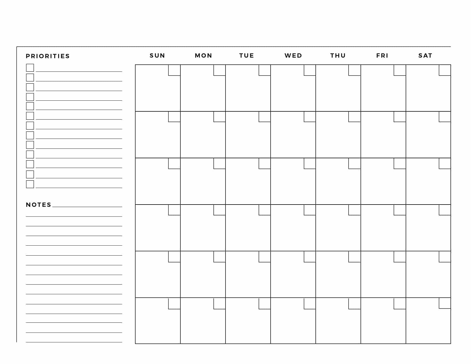 Calendar Template Blank Printable Editable