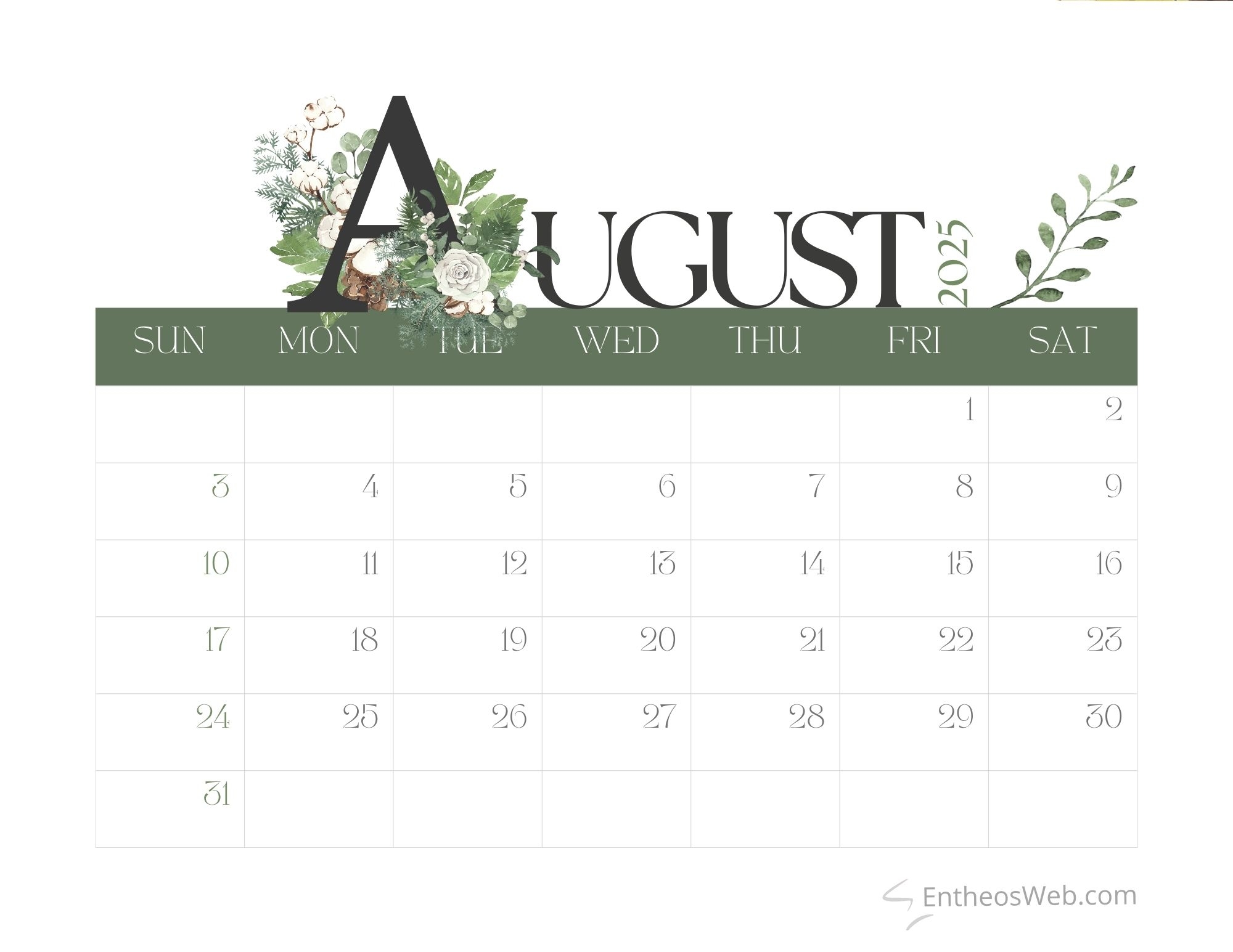 Free Printable Calendar Aug 2025