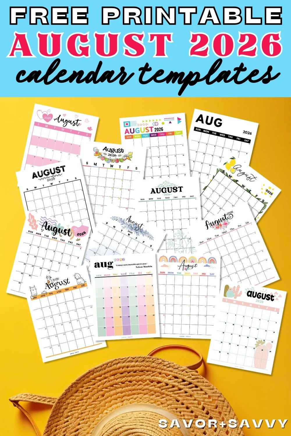 August 2026 Calendar Templates 14 Free Printables Savor Savvy