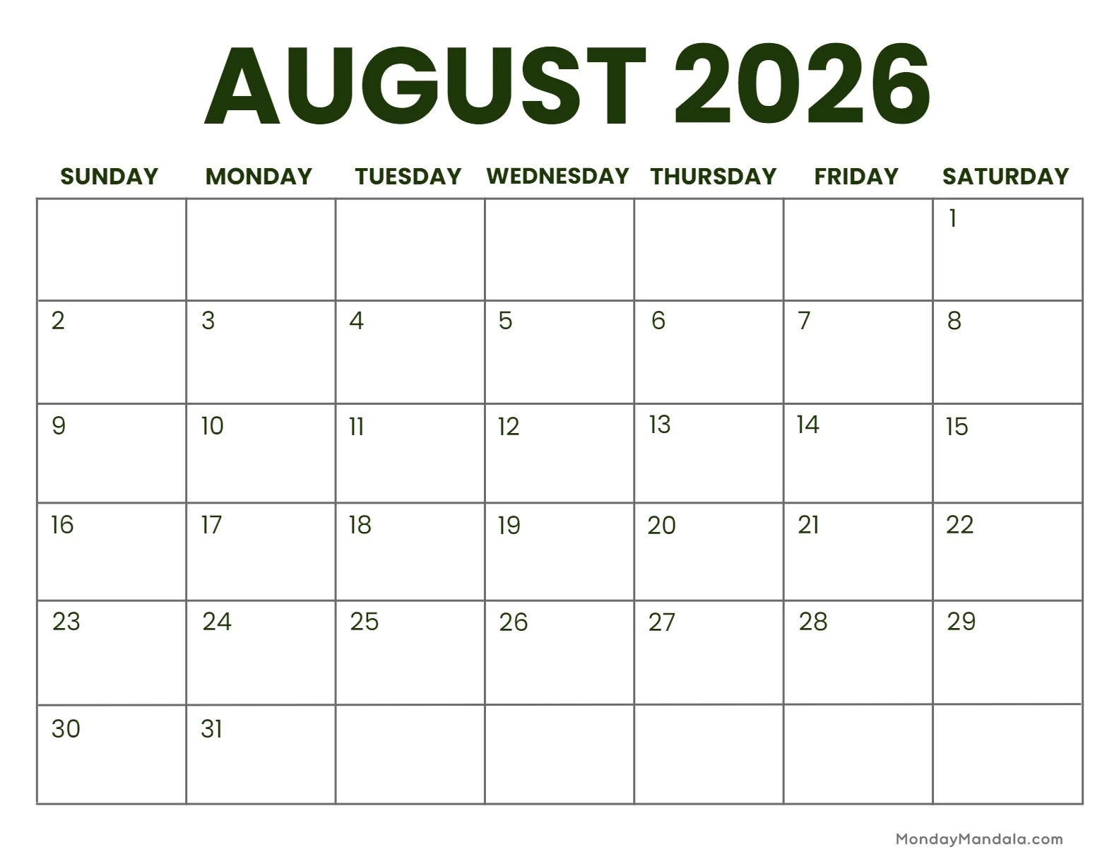 August 2026 Calendars 52 Free PDF Printables 
