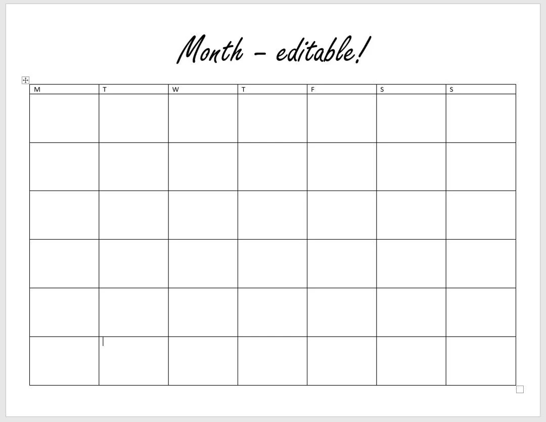 basic calendar month microsoft word template editable customizable etsy basic calendar month microsoft word template editable customizable etsy