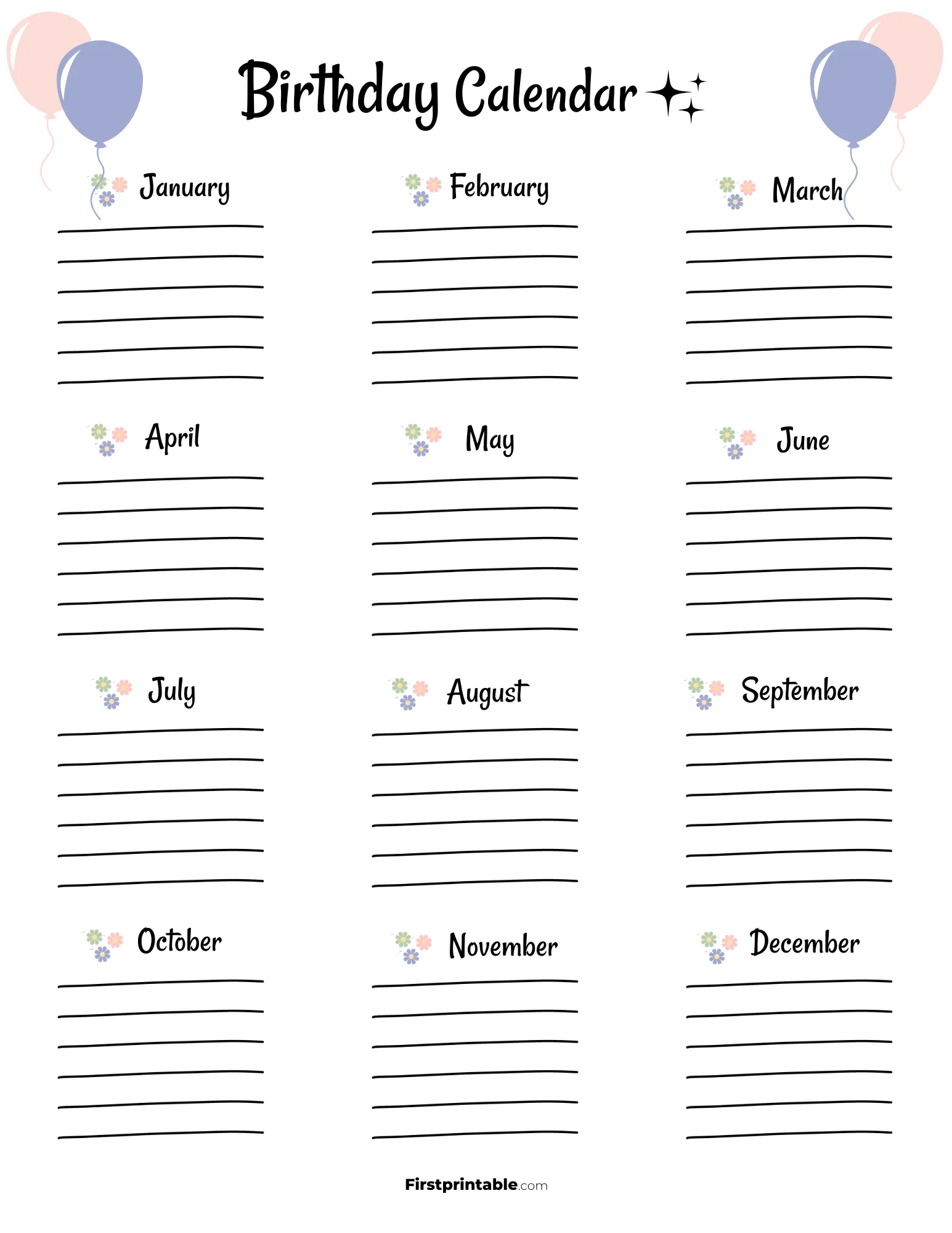 Birthday Calendar 30 Free Templates