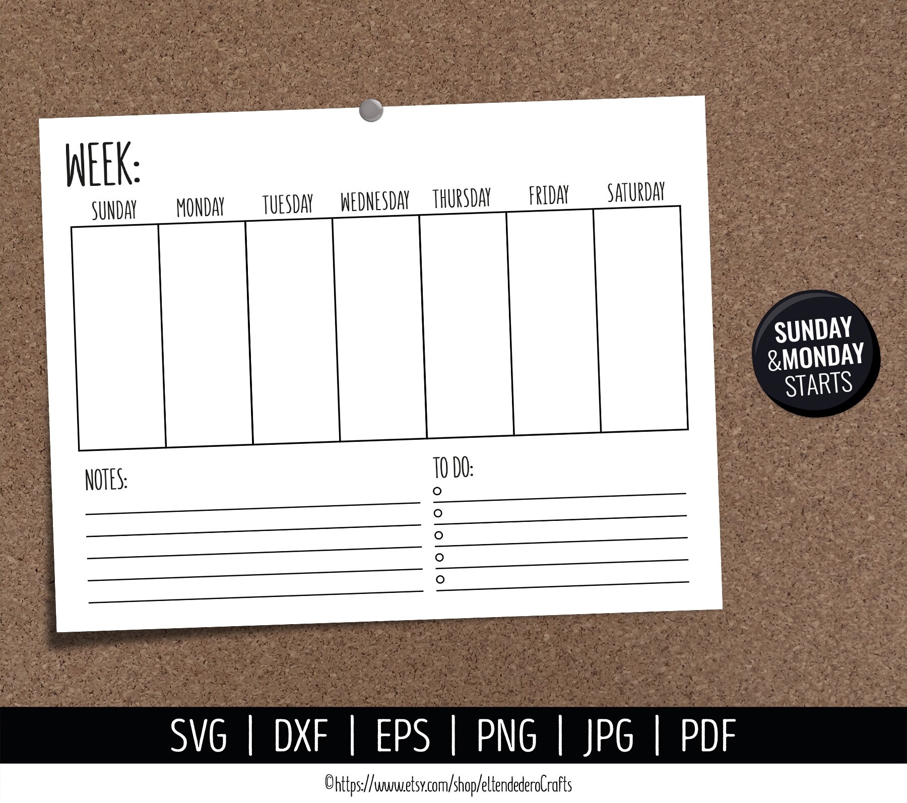 Blank Calendar SVG Digital Weekly Calendar Vector Cut Files Cutting Machine Printable Farmhouse Calendar Download Week Planner Pdf Dxf Etsy