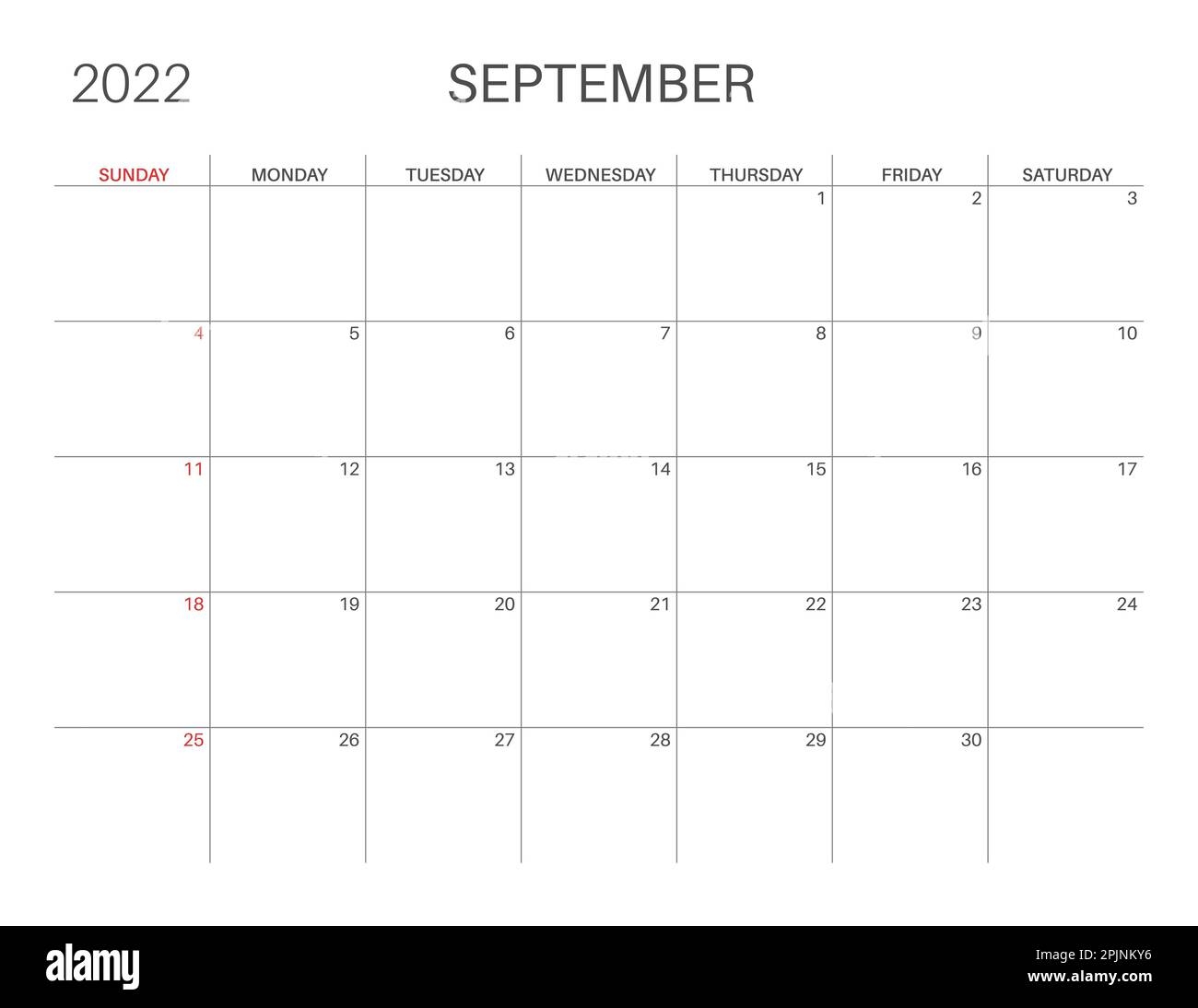 Calendar 2022 September Month Monday Week Start Printable Calendar Template For Planners Week Number Minimalist Style Stock Vector Image Art Alamy