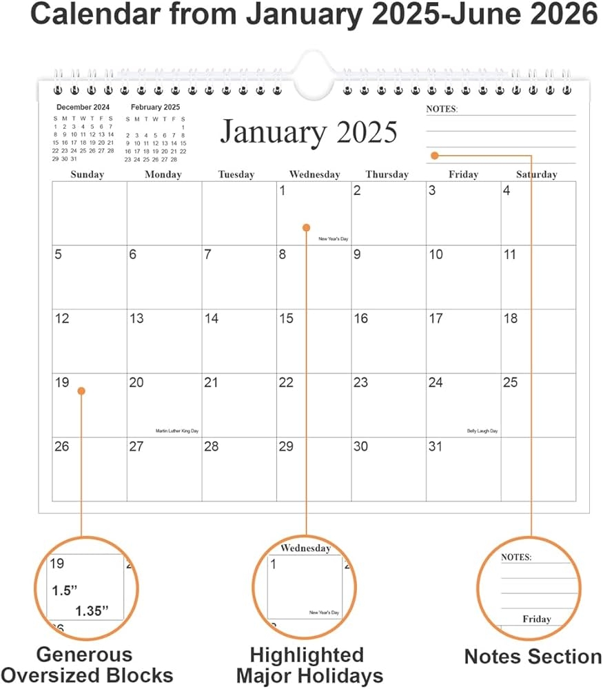 Calendar 2025 18 Month Calendar From January 2025 To June 2026 Wall Calendar 2025 2026 With Thick Paper 8 5 X 11 Inches Black Amazon de Stationery Office Supplies