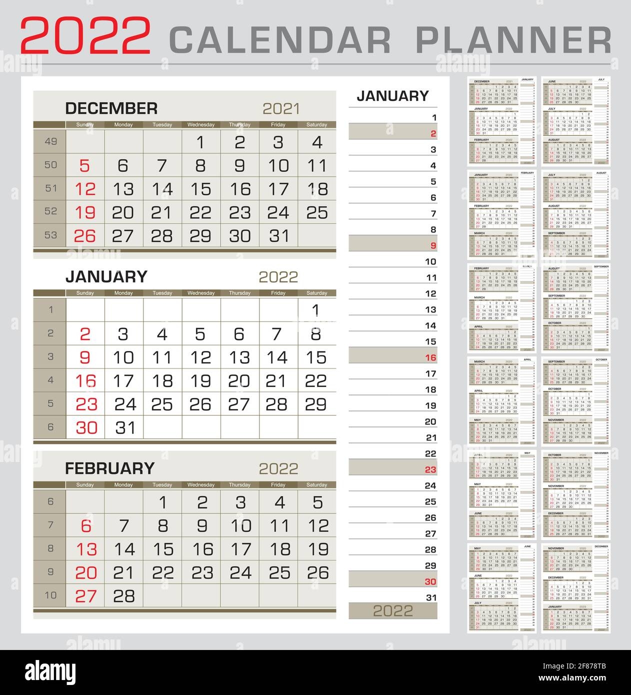 Calendar Planner Template 2022 Week Start From Sunday 3 Month Calendar On Page With Right Stripe Calender Of The Topical Month Ready For Print Stock Vector Image Art Alamy