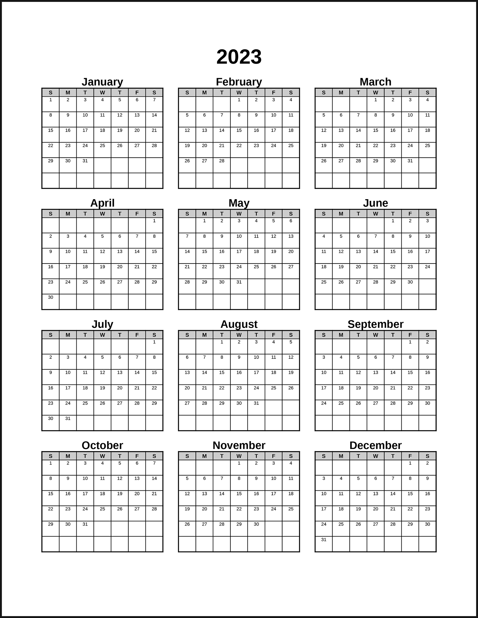 CalendarsThatWork Room For Notes