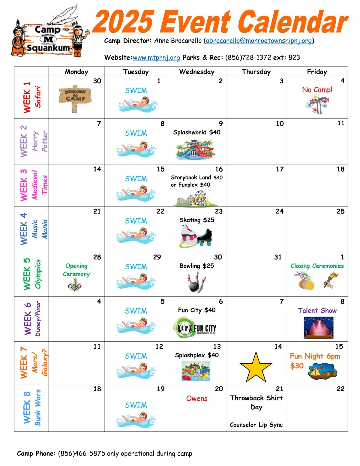 Camp Event Calendar Monroe Township Parks And Recreation