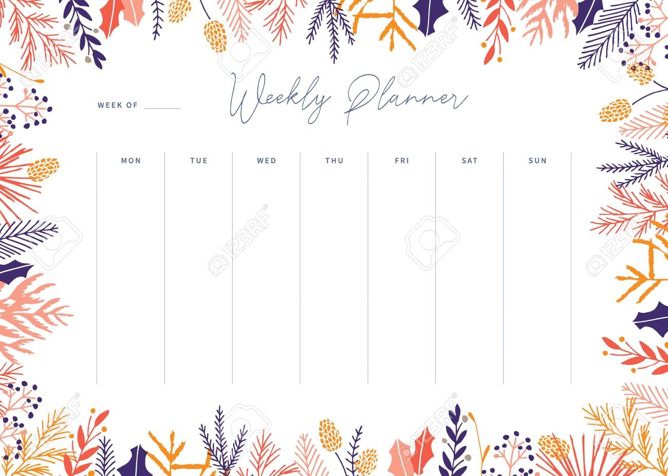 Cute Vector Weekly Planner Template Elegant Floral Pastel Tone Organizer And Notepad Week Calendar Schedule Royalty Free SVG Cliparts Vectors And Stock Illustration Image 109970456 