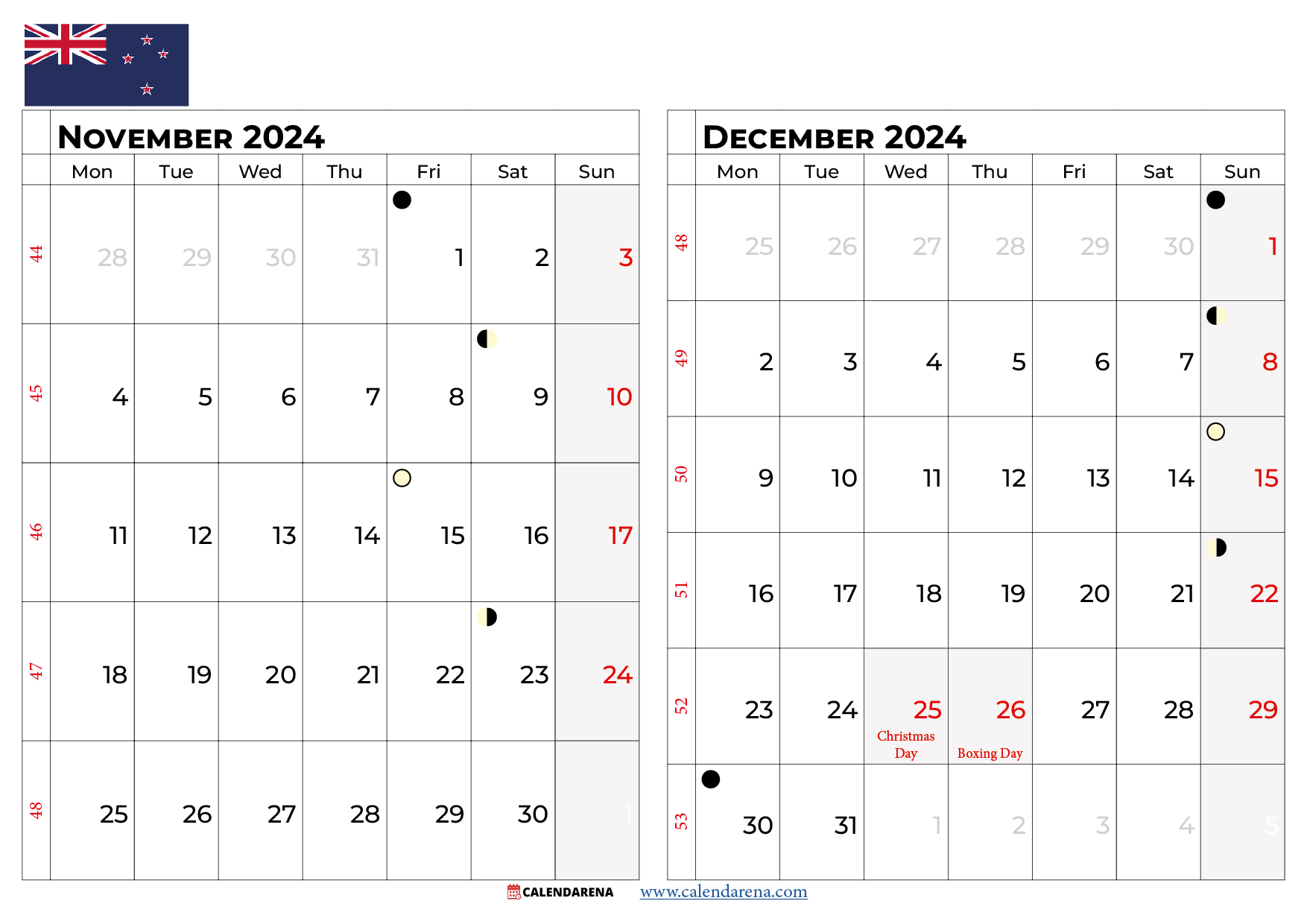 Printable November December Calendar