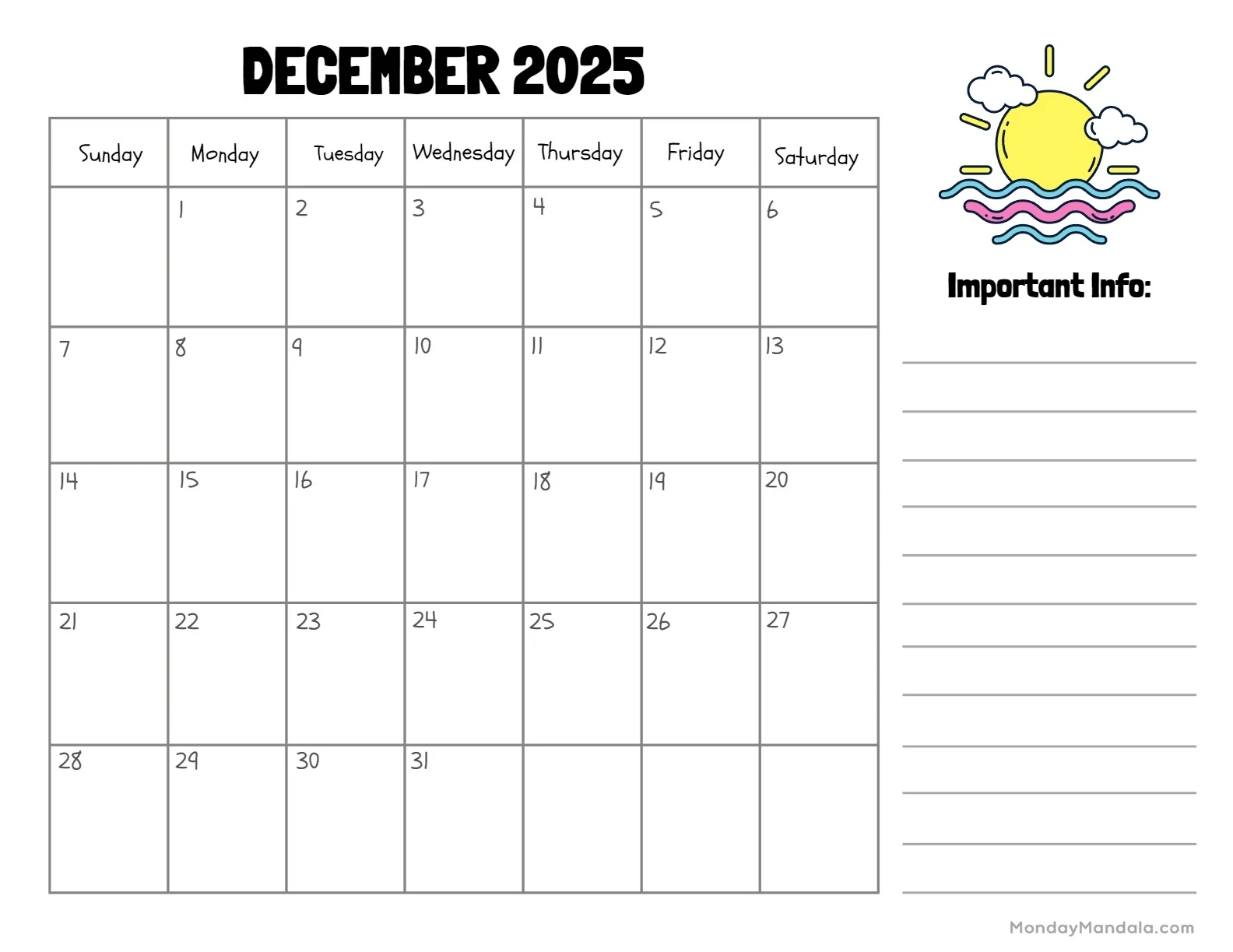 December 2025 Calendar 52 Free PDF Printables 