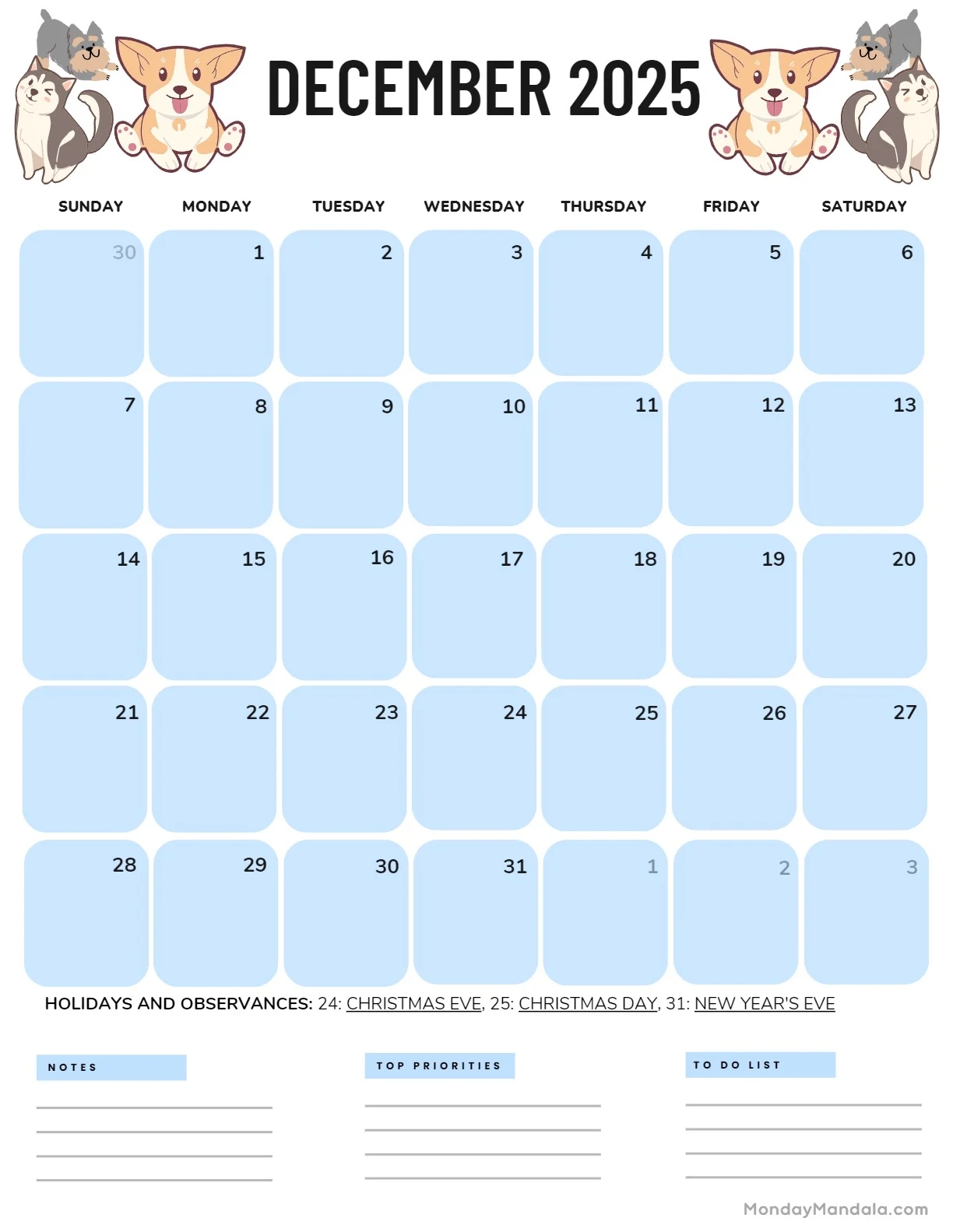 Printable Kids Calendar December 2025