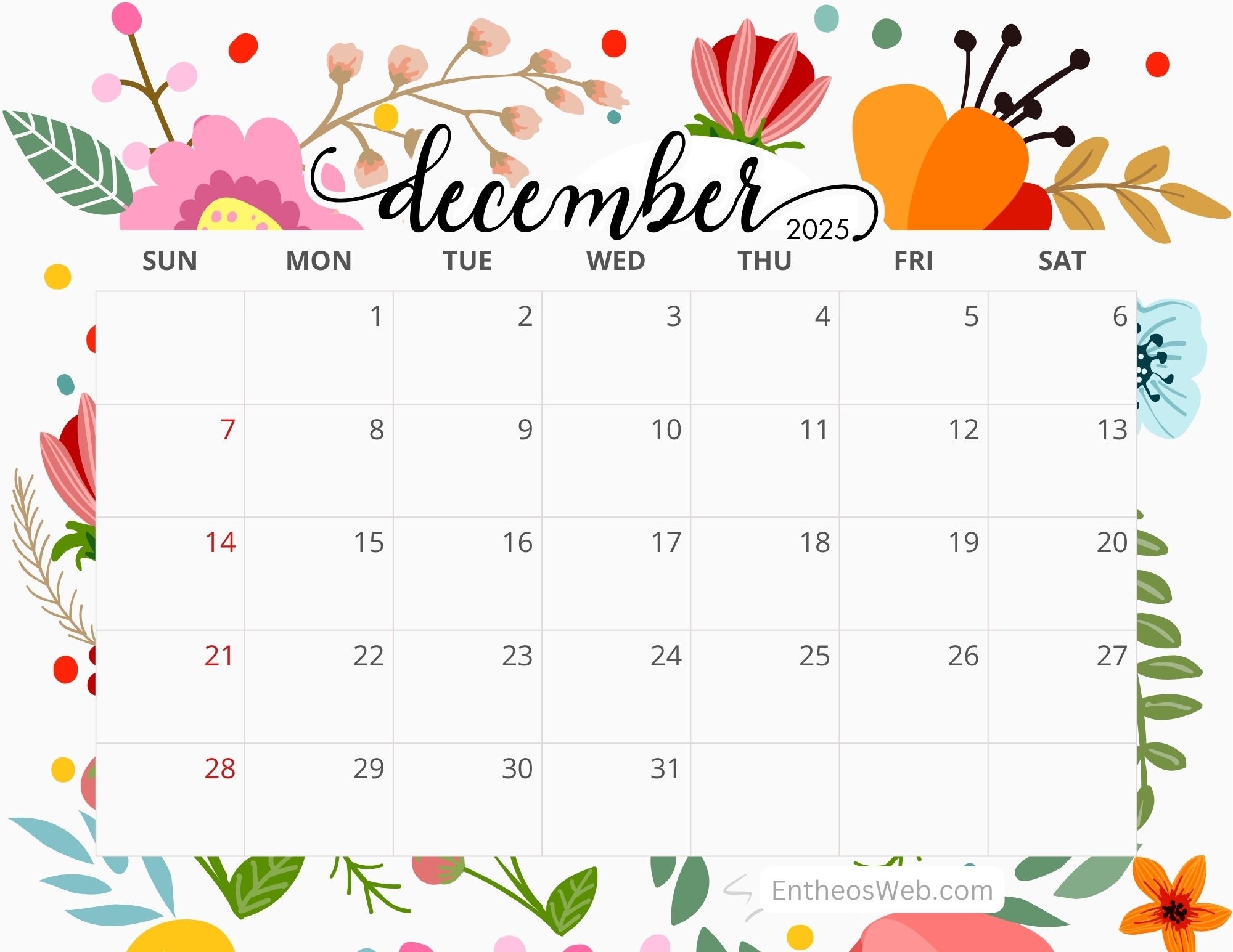 December 2025 Calendar Printables EntheosWeb December 2025 Calendar Printables EntheosWeb