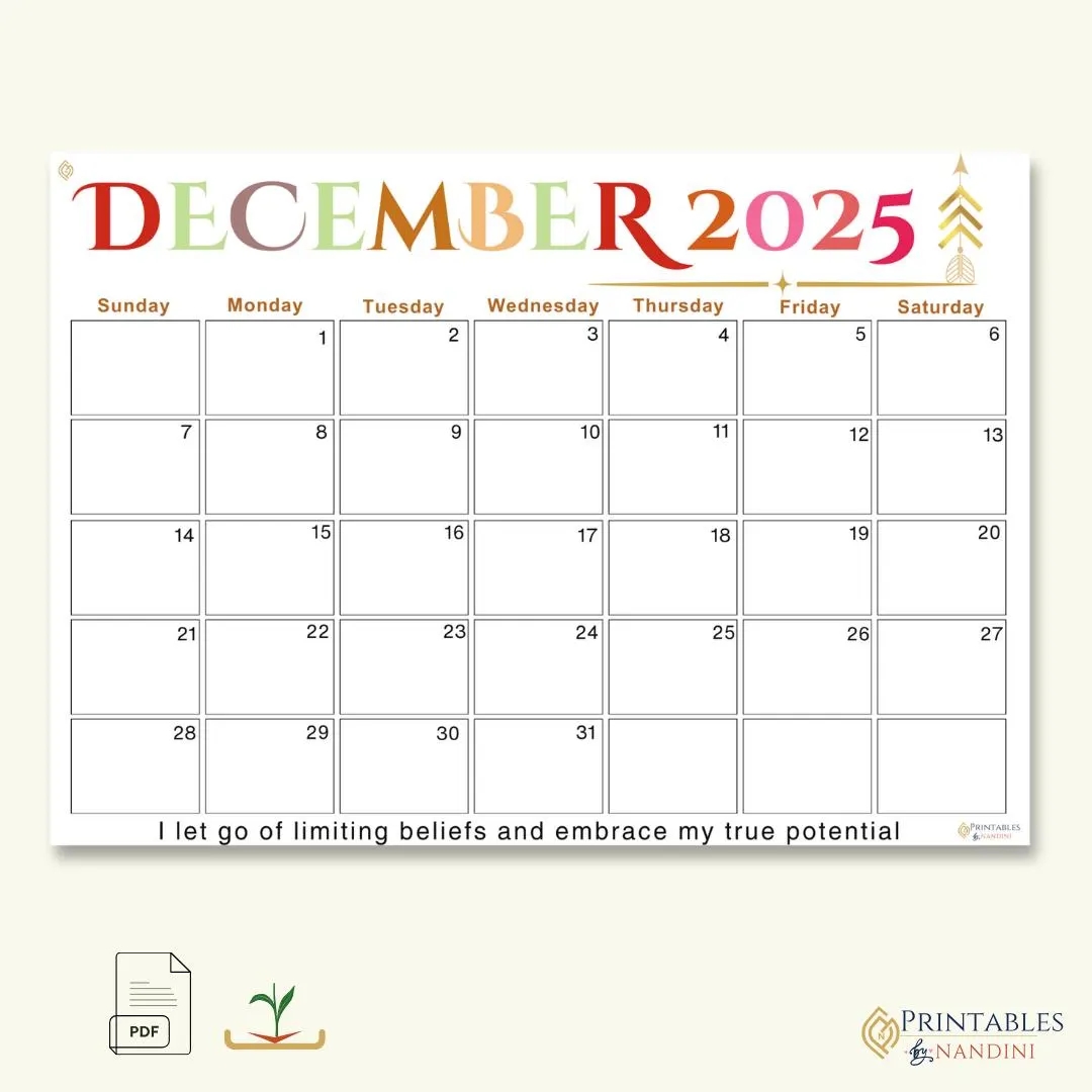 December 2025 Printable Calendar A4 PDF With Motivational Quotes Sigils Sunday Start Landscape Planner Instant Download Etsy