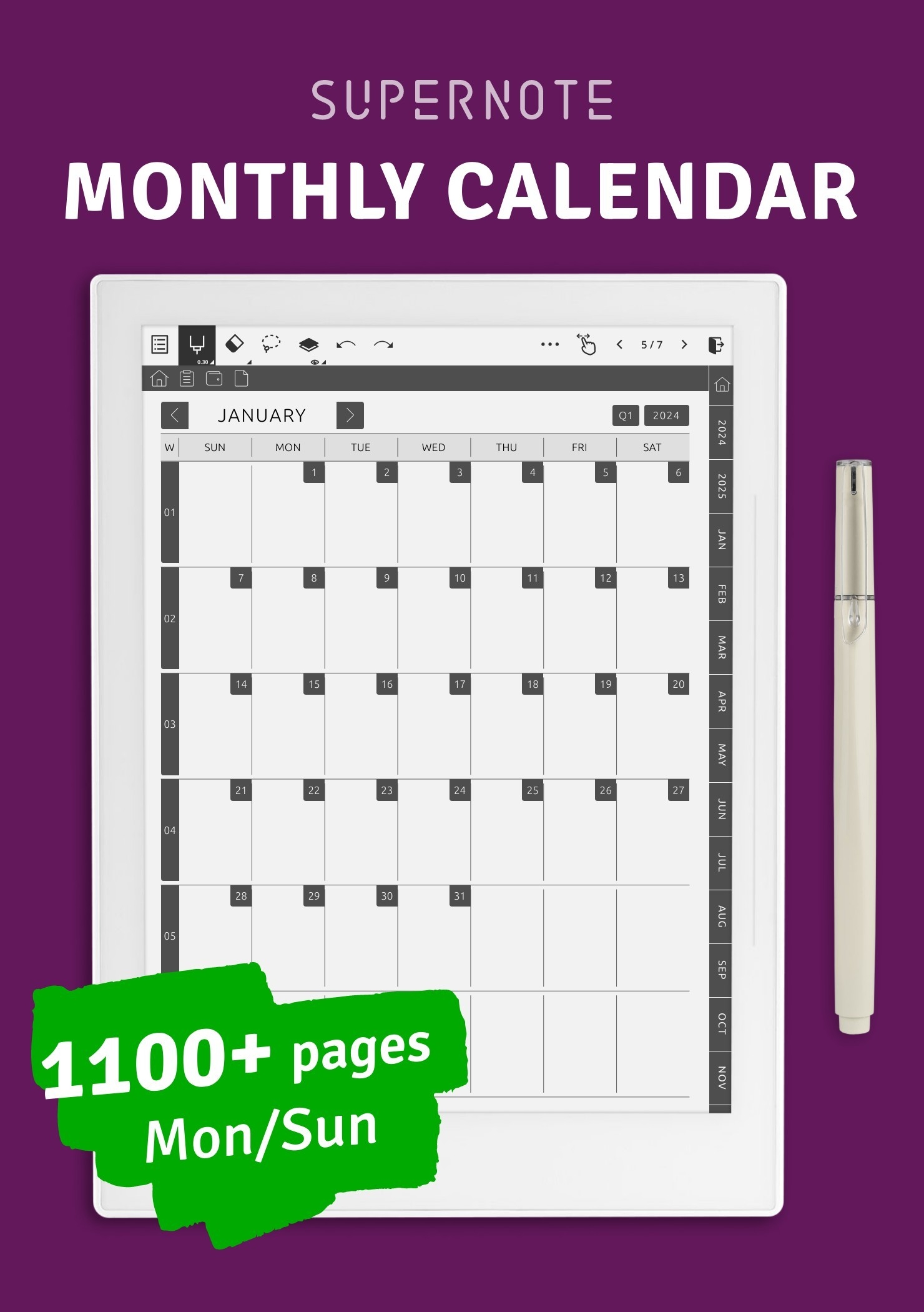 Download Monthly Calendar 2025 2030 For Supernote A5 X A6 X
