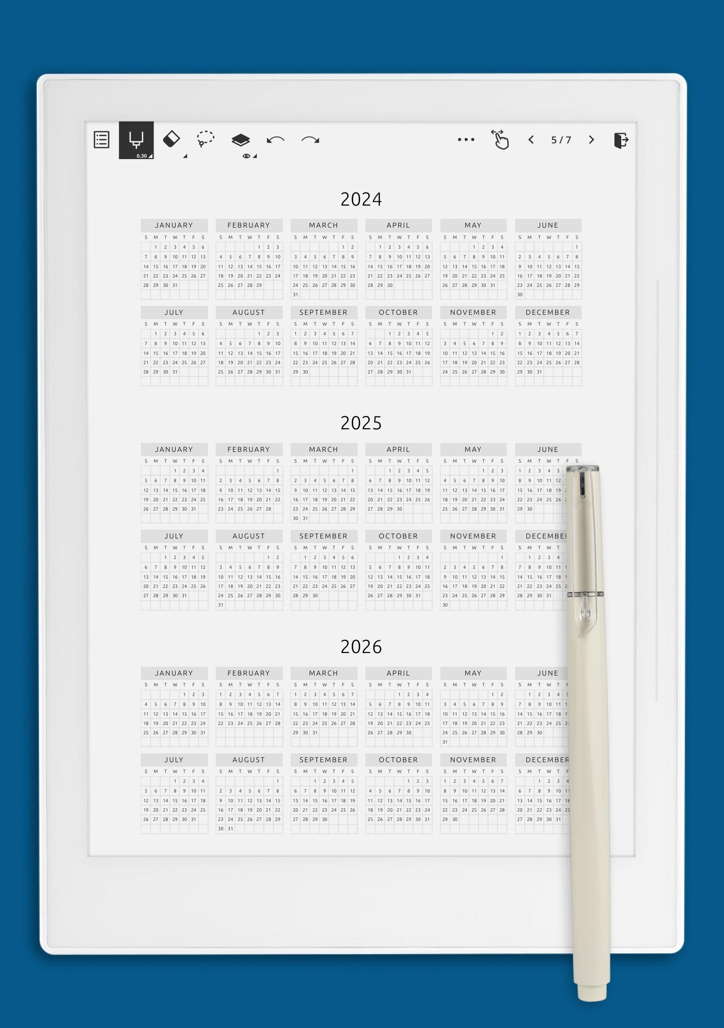 Download Printable 3 year Calendar Template Original Style PDF