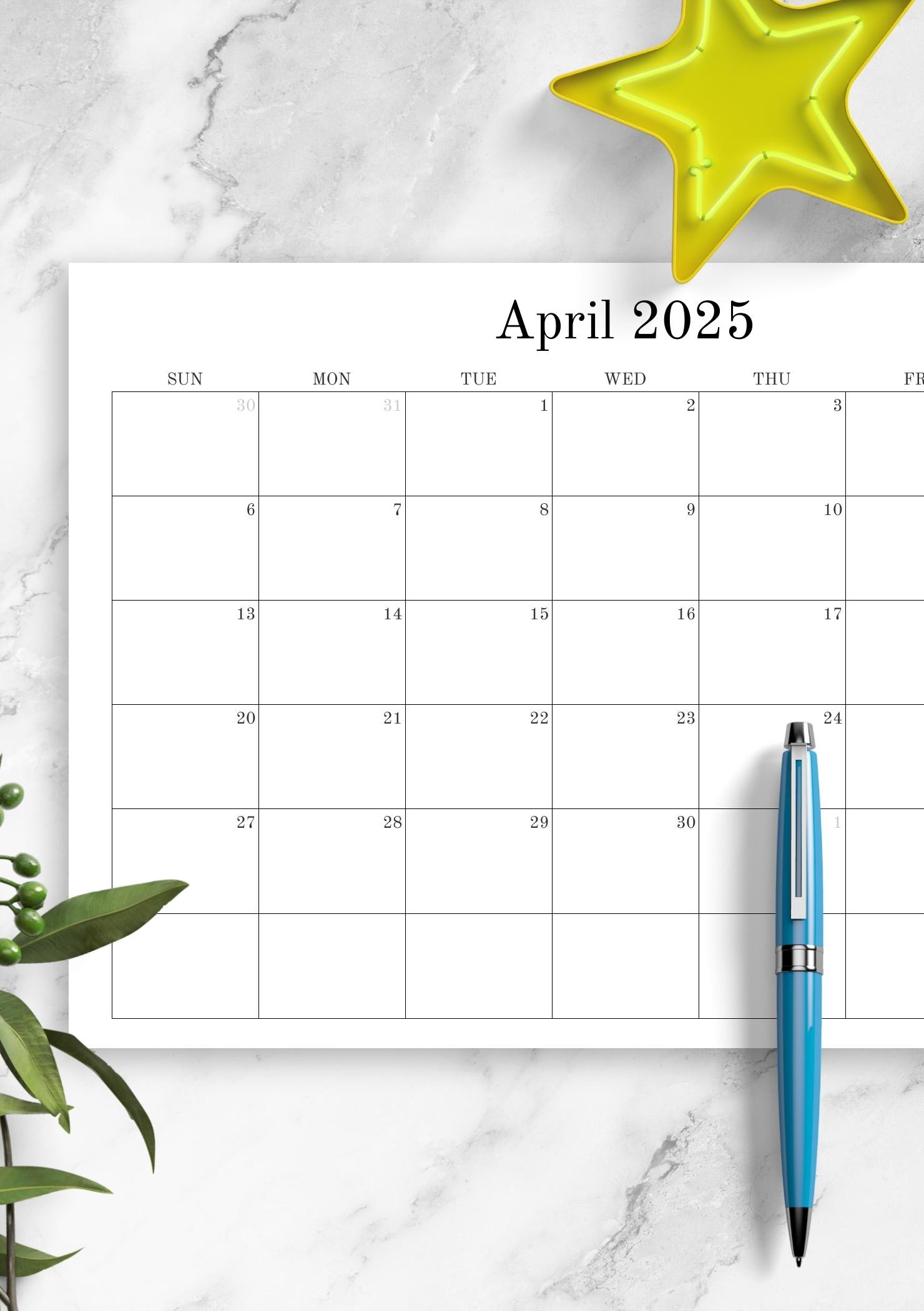 Download Printable Blank Monthly Calendar PDF