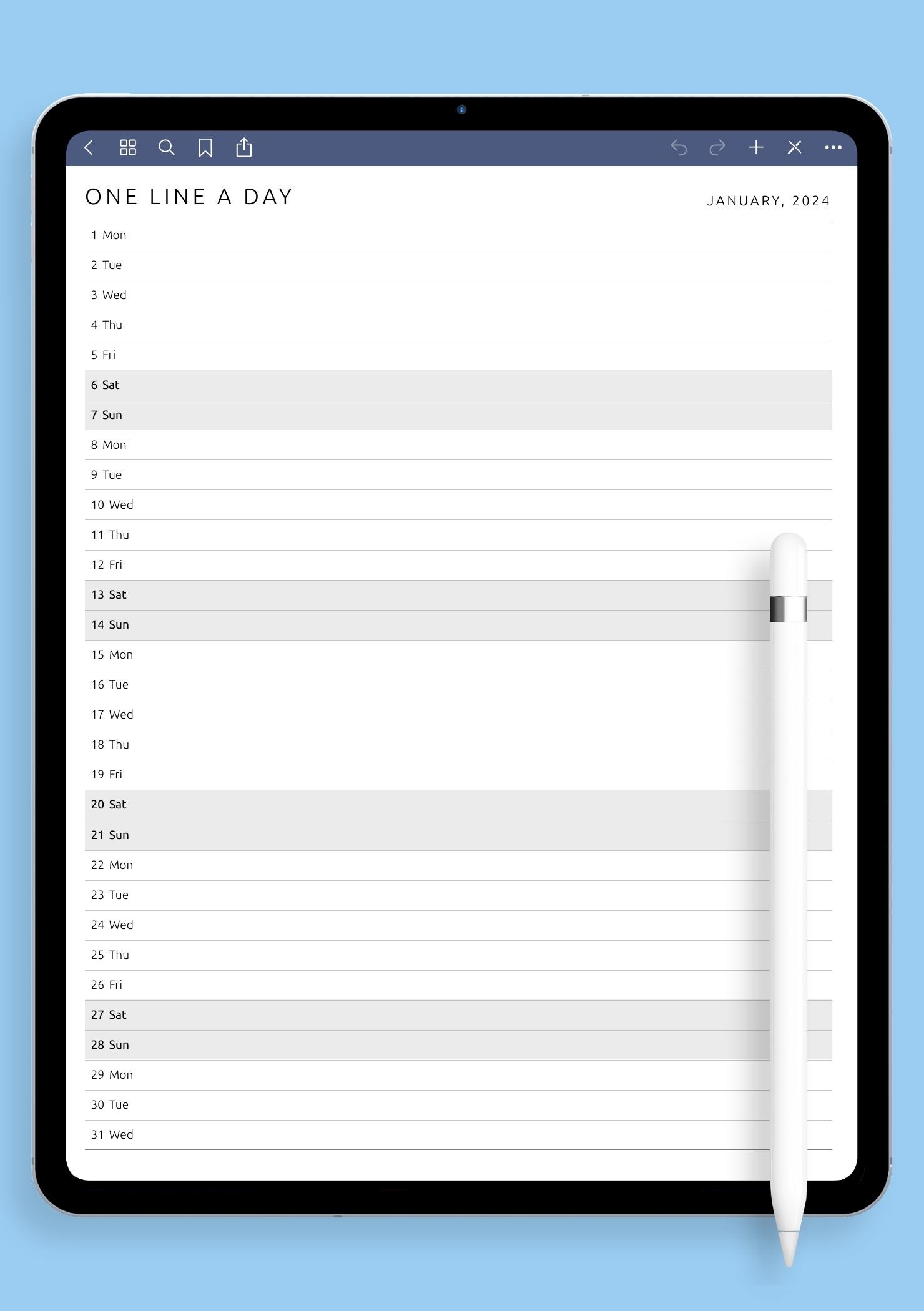 download printable one line a day monthly planner template pdf