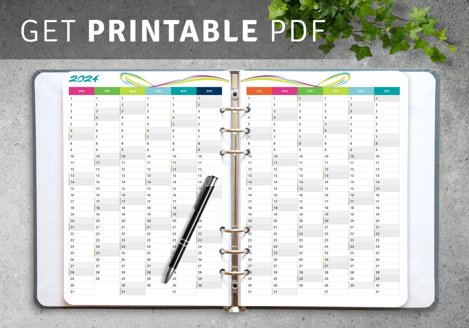 download printable two pages vertical calendar pdf