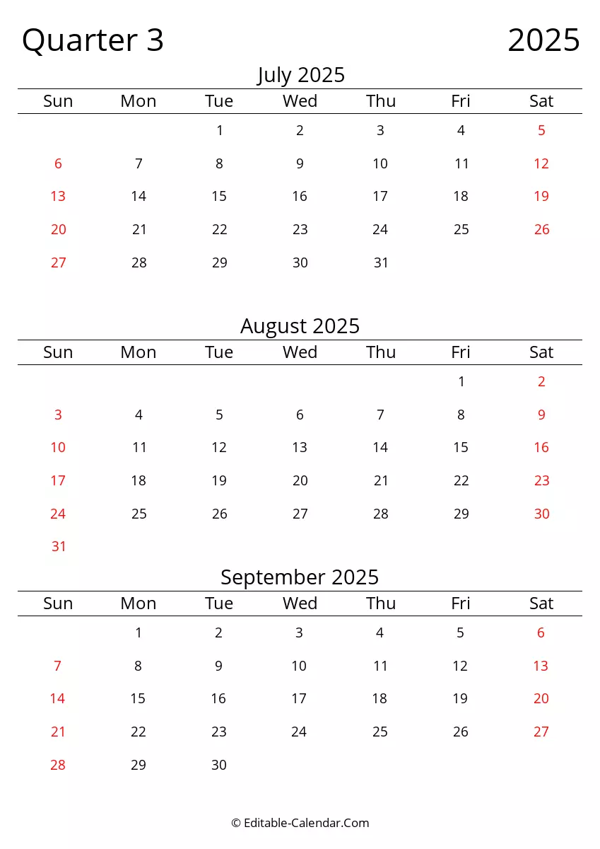 3 Month Calendar Printable 2025