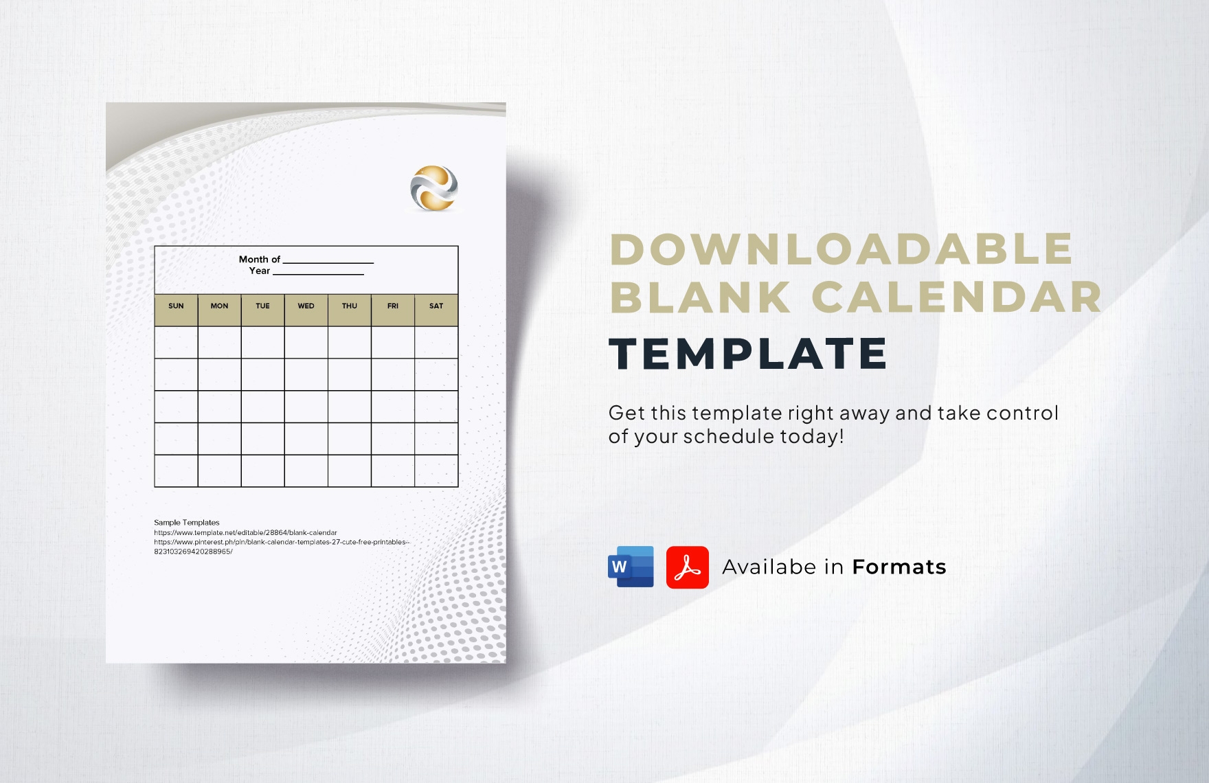Printable Downloadable Blank Calendar Template