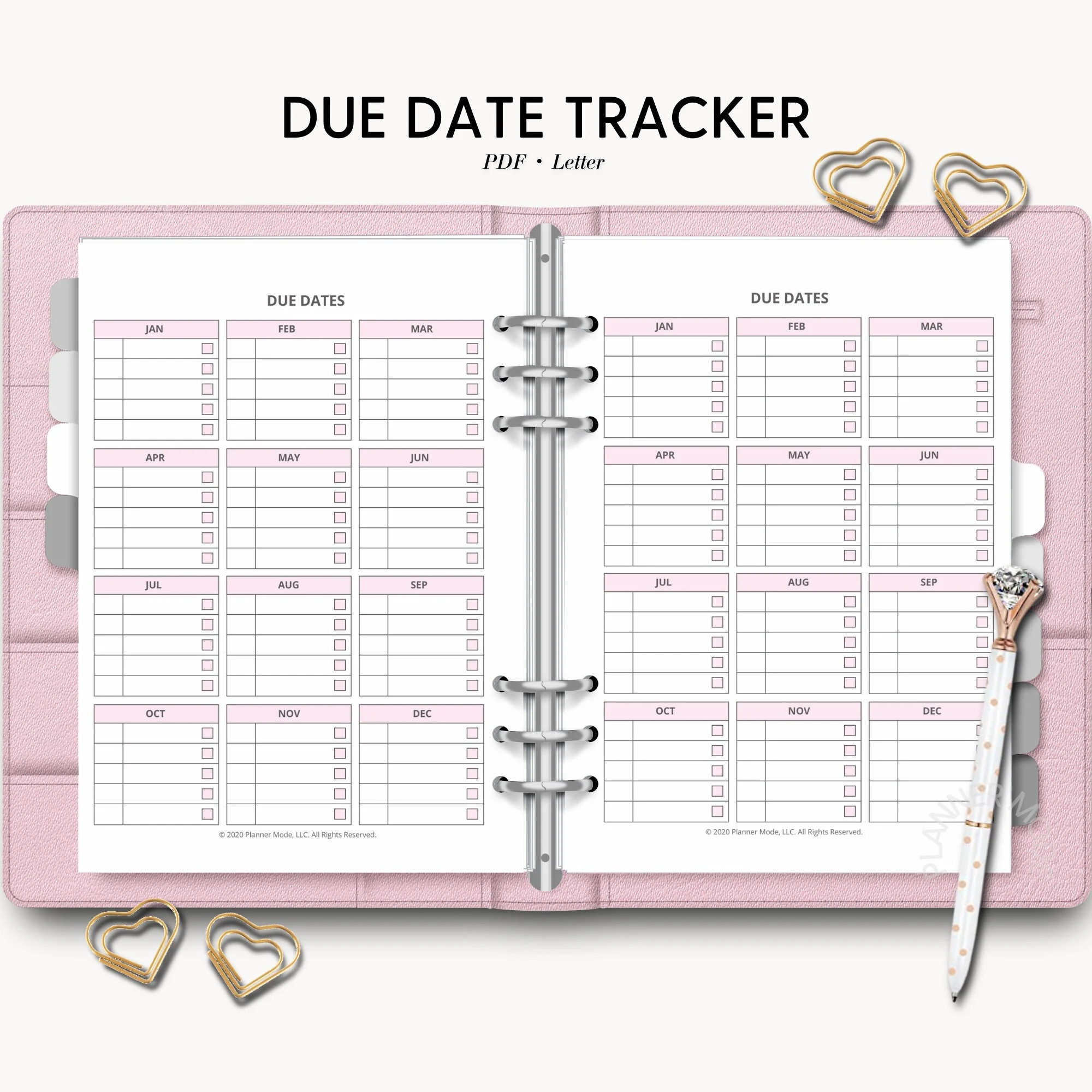 due date tracker printable deadline planner pdf task bill due date organizer stay on track with instant download etsy