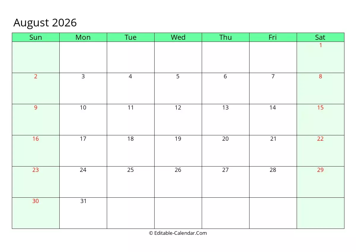 Printable Calendars August 2026
