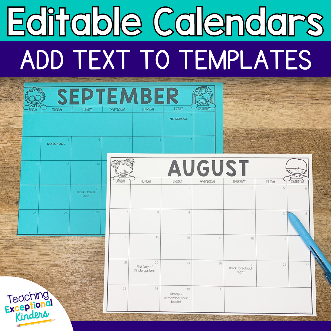Editable Calendar Templates 2022 2023 Teaching Exceptional Kinders