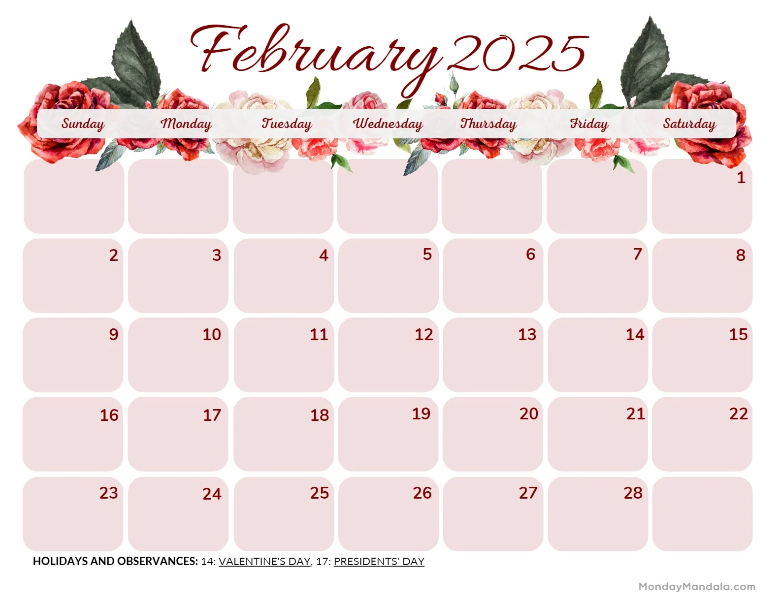 Free Printable Calendar February