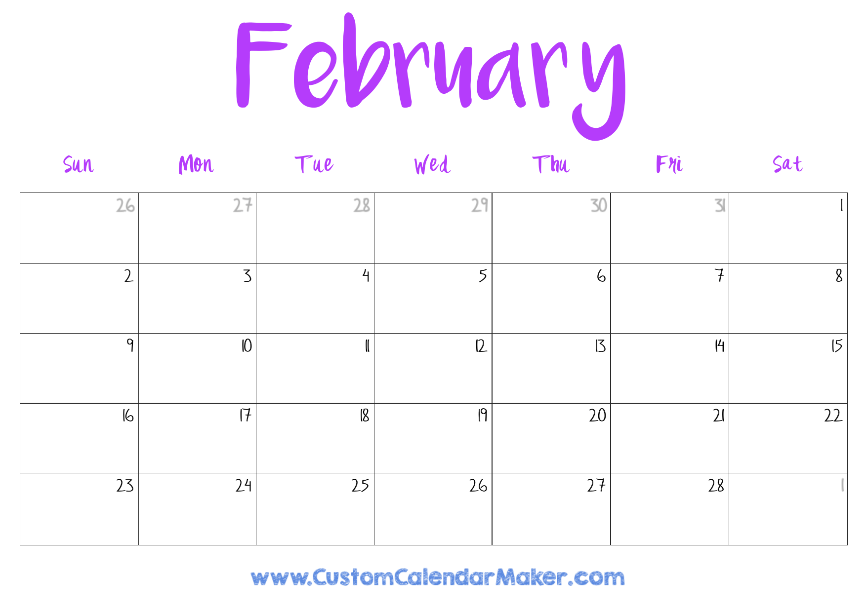 Custom Printable Free Calendar 2025
