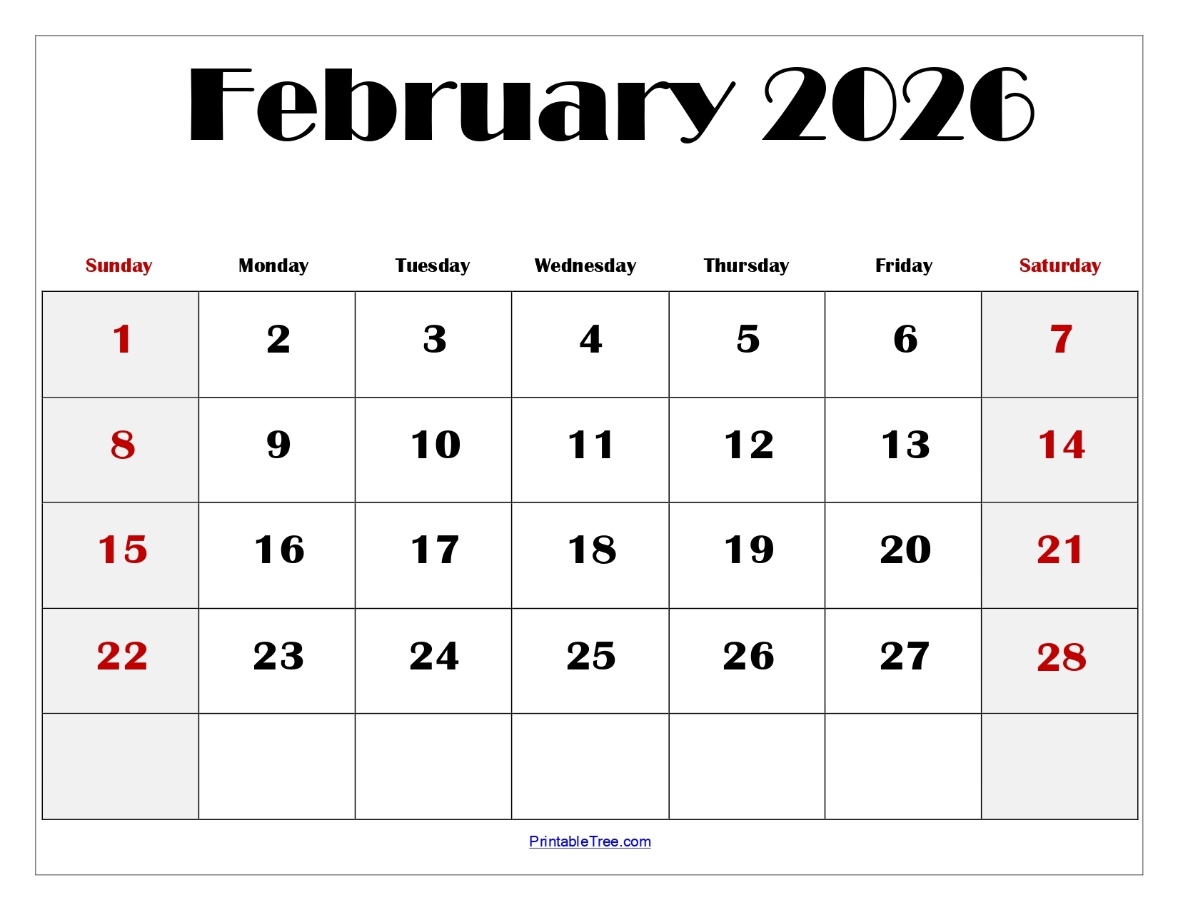 February 2026 Calendar Printable Pdf
