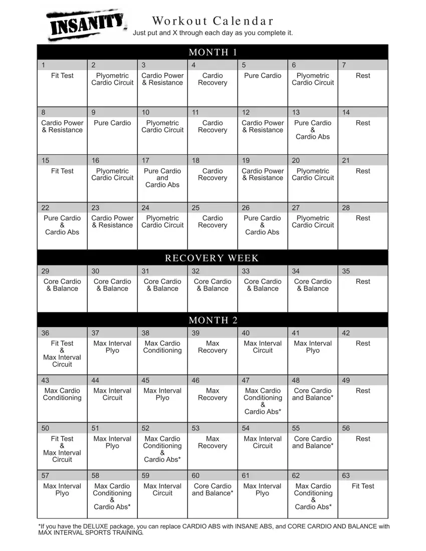 Weekly Exercise Calendar Printable