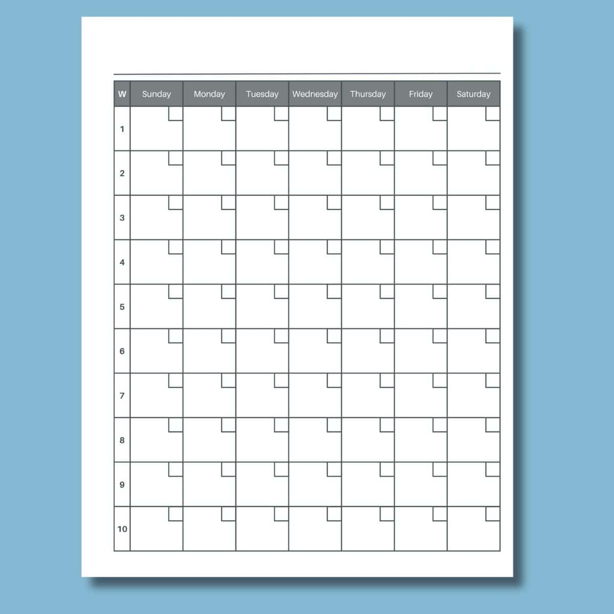 Free 10 Week Calendar Printable