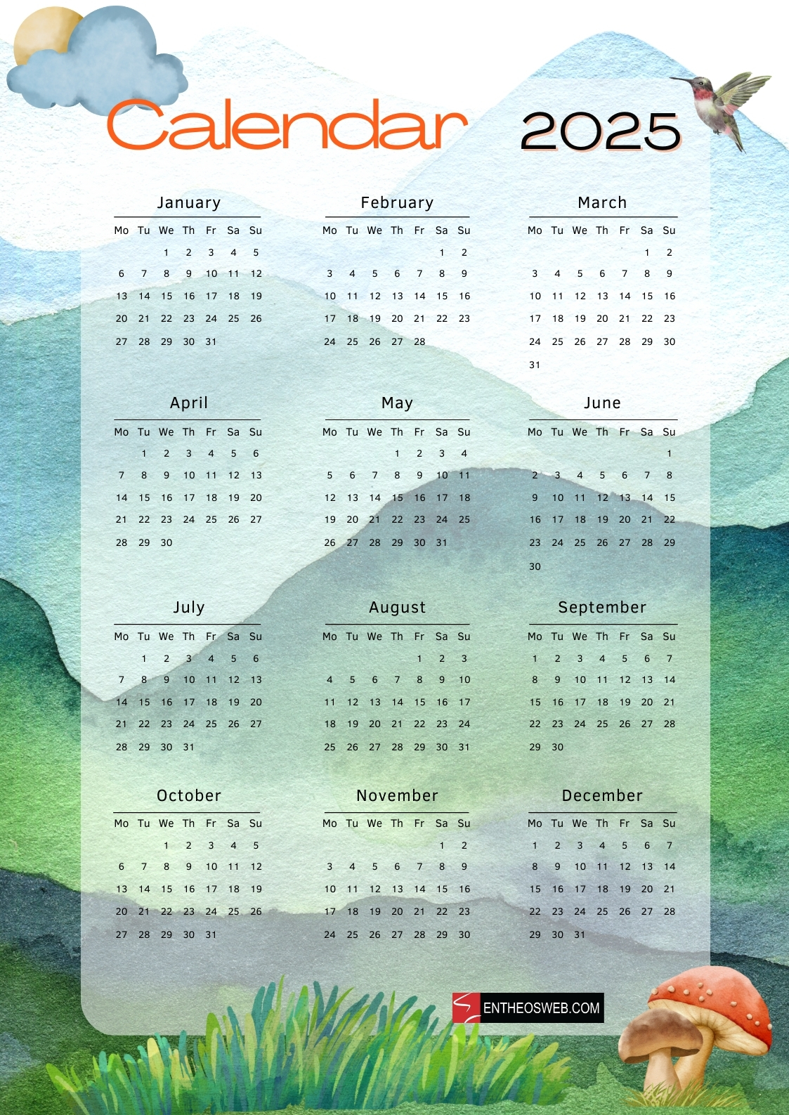 Free Year Calendar 2025 Printable Free Year Calendar 2025 Printable
