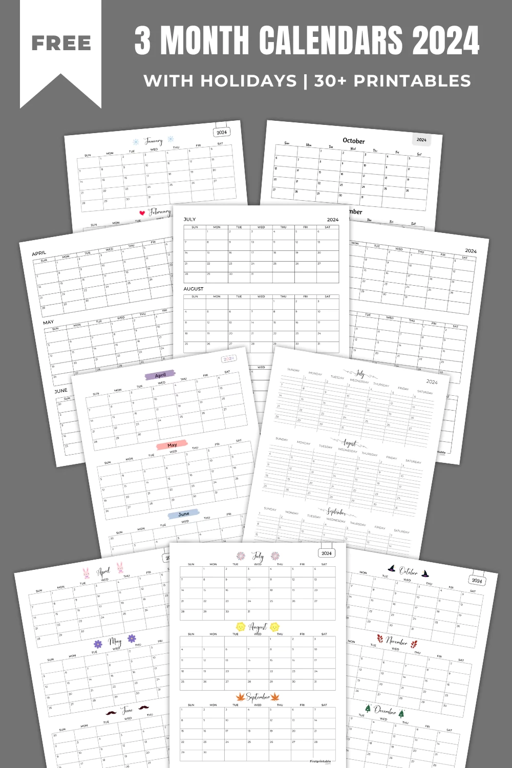 FREE 3 Month Calendars 2024