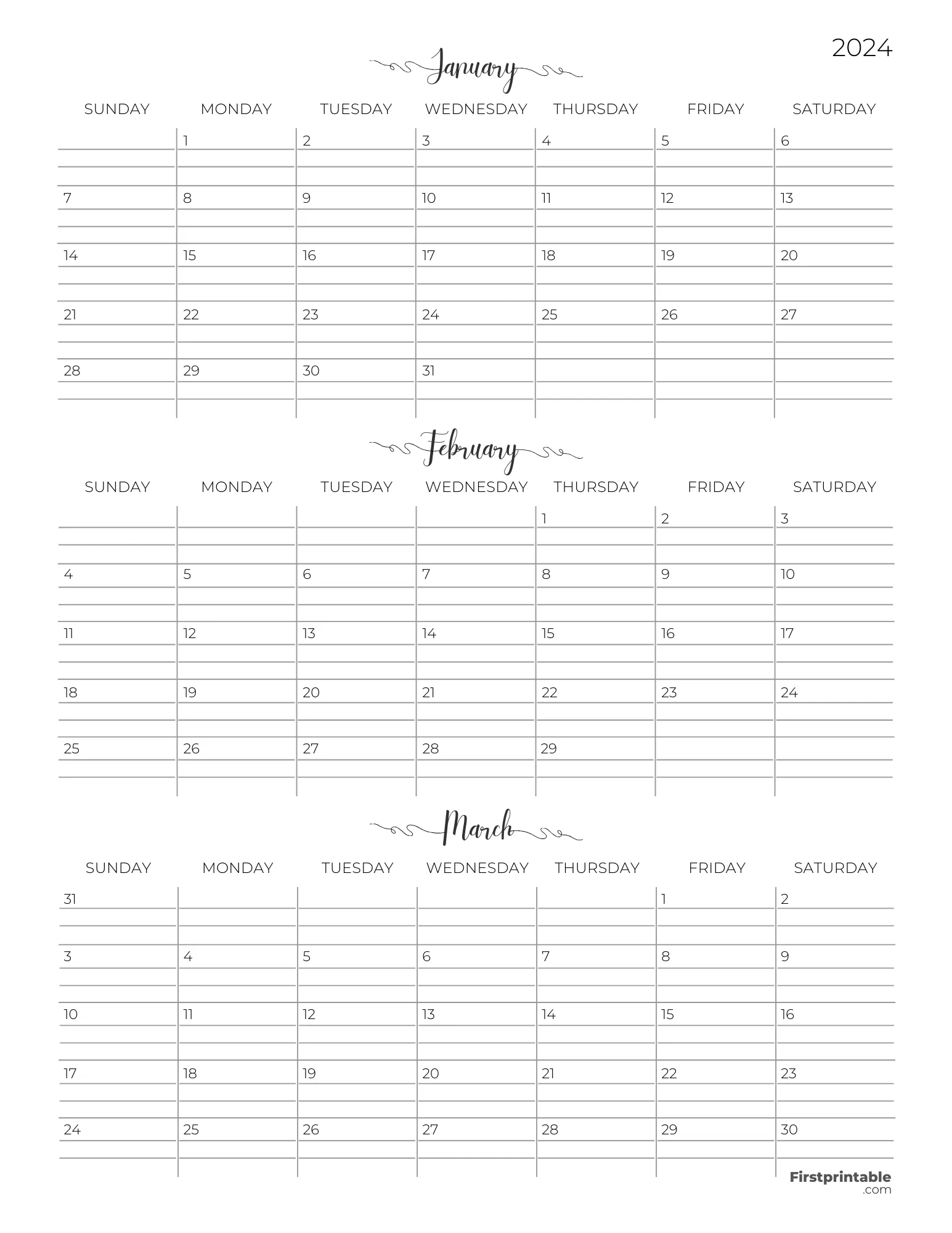 FREE 3 Month Calendars 2024