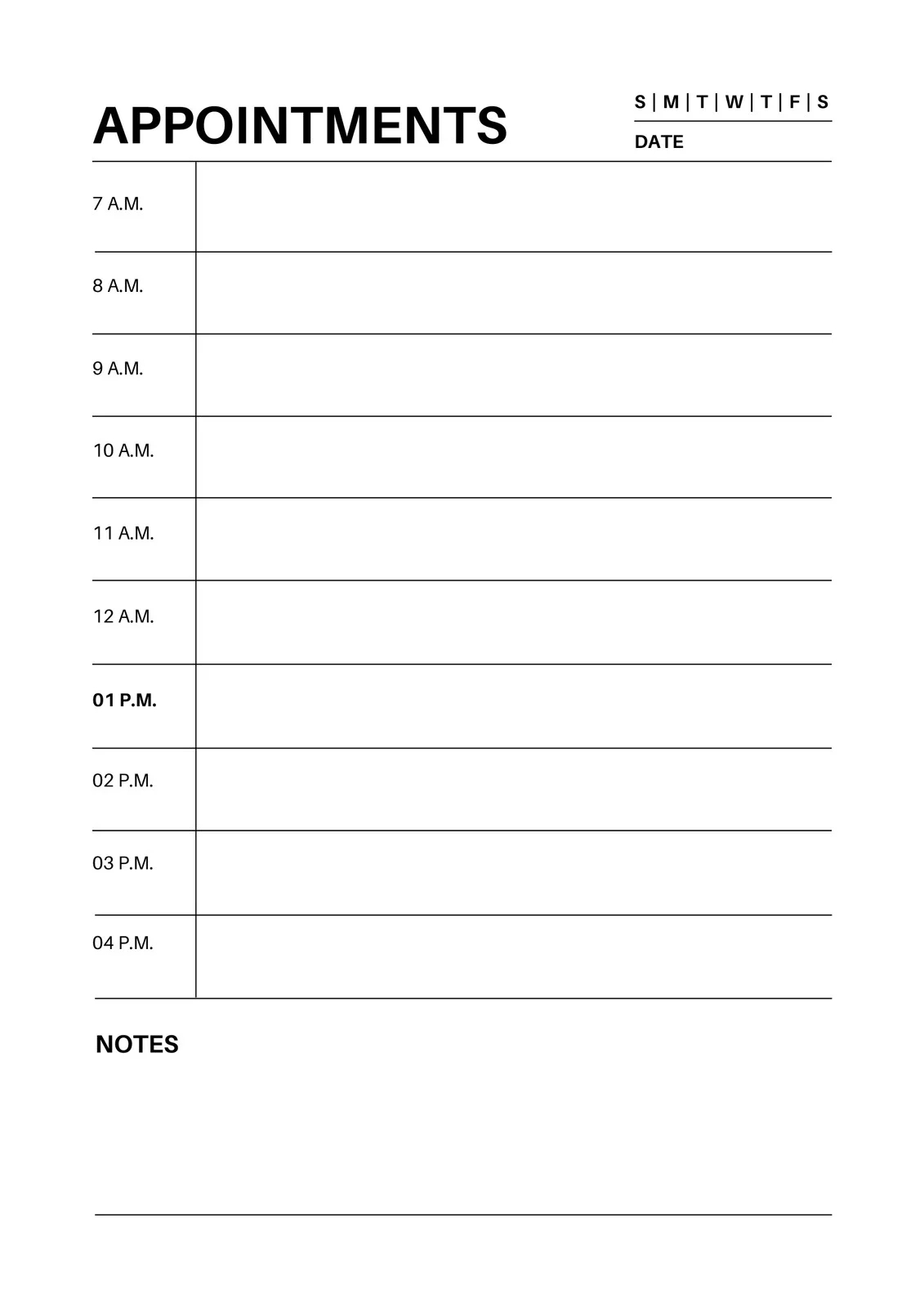 Printable Appointment Booking Calendar